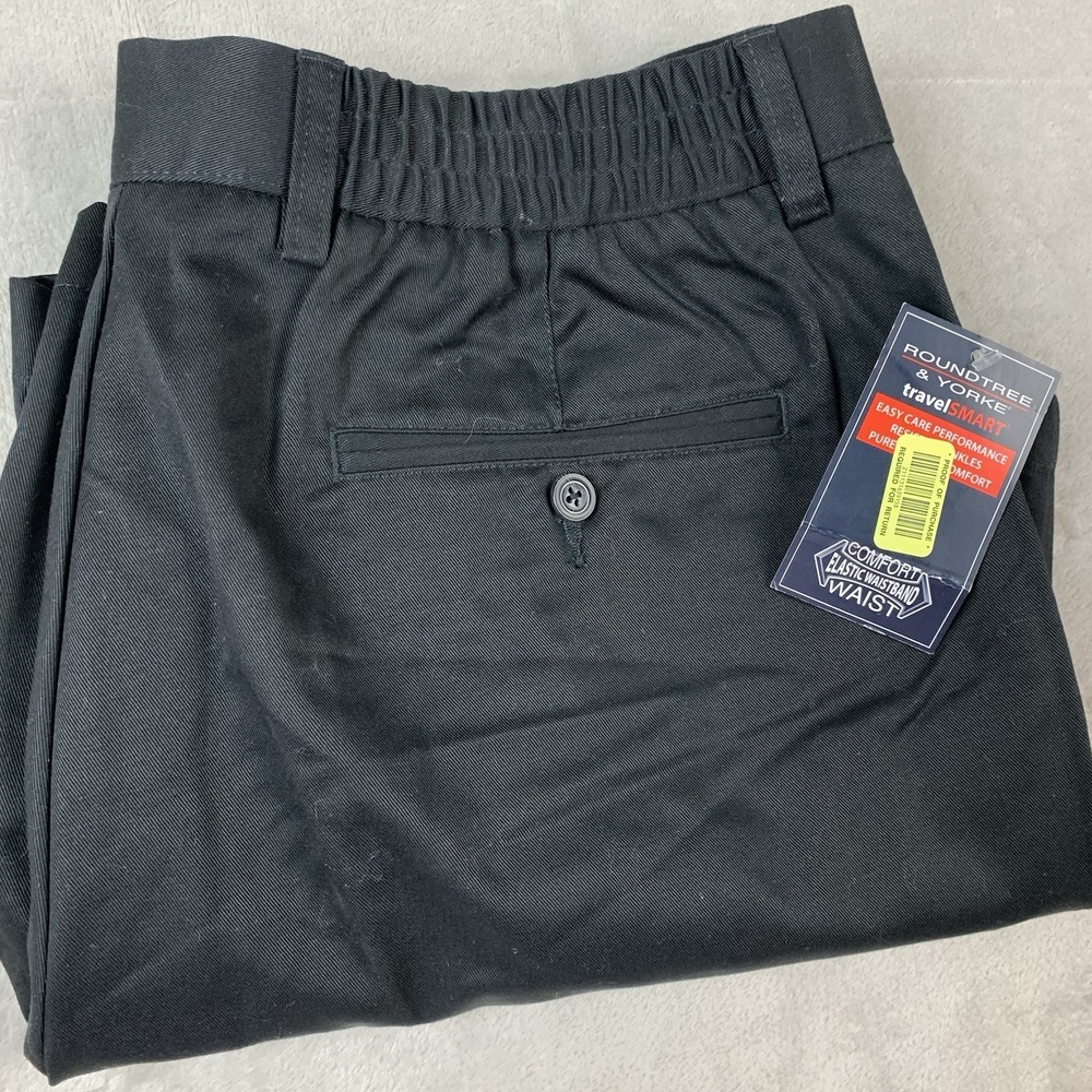 New Roundtree & Yorke Travelsmart Shorts Mens 38 Black Pleated Elastic Waist